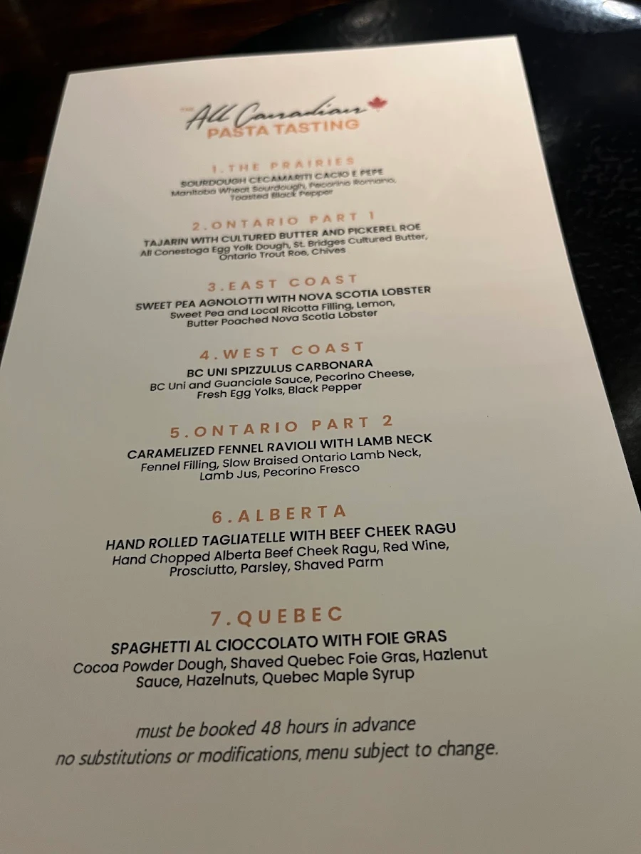 Menu, Notte Ristorante (formerly Amano Trattoria)