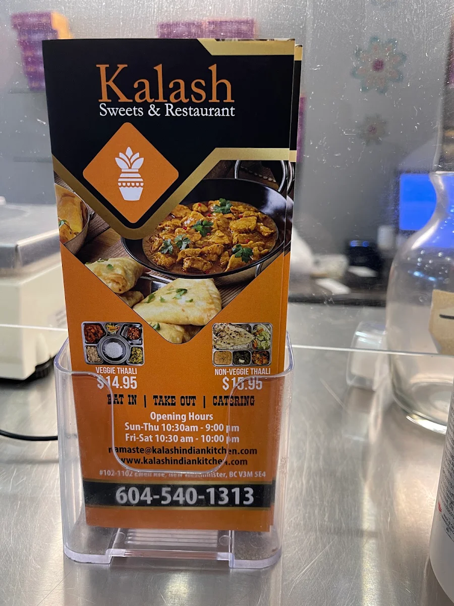 Menu, Kalash Indian Kitchen