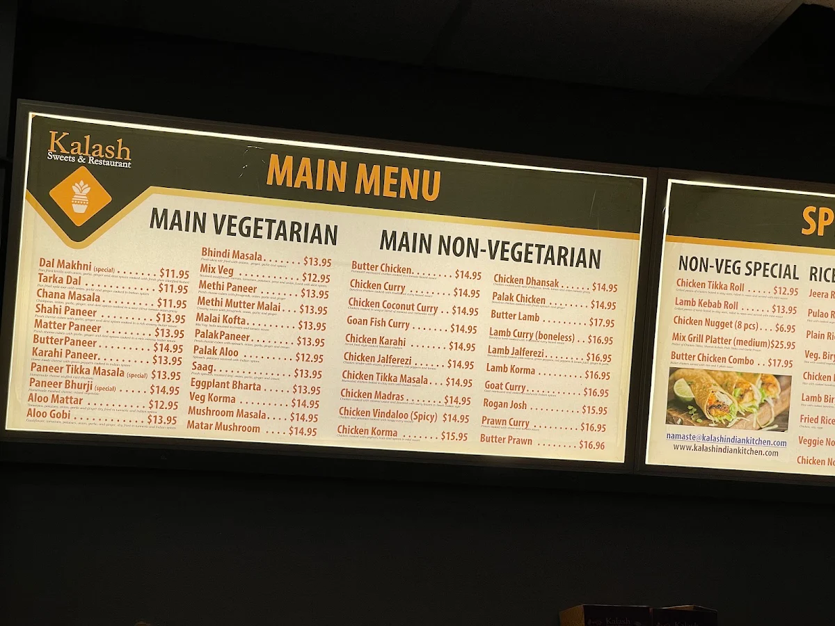 Menu, Kalash Indian Kitchen