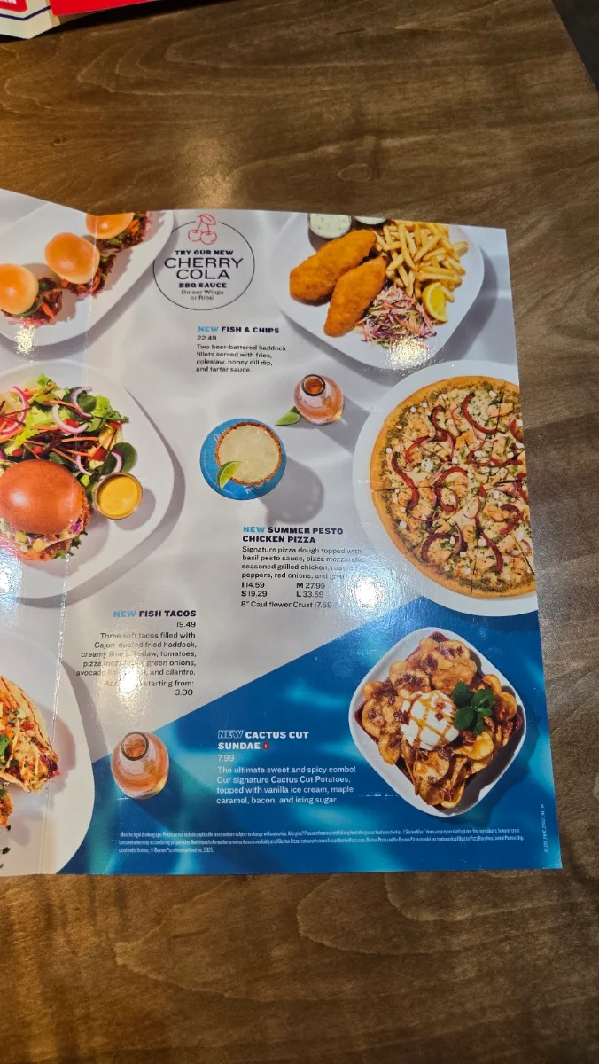 Menu, Boston Pizza