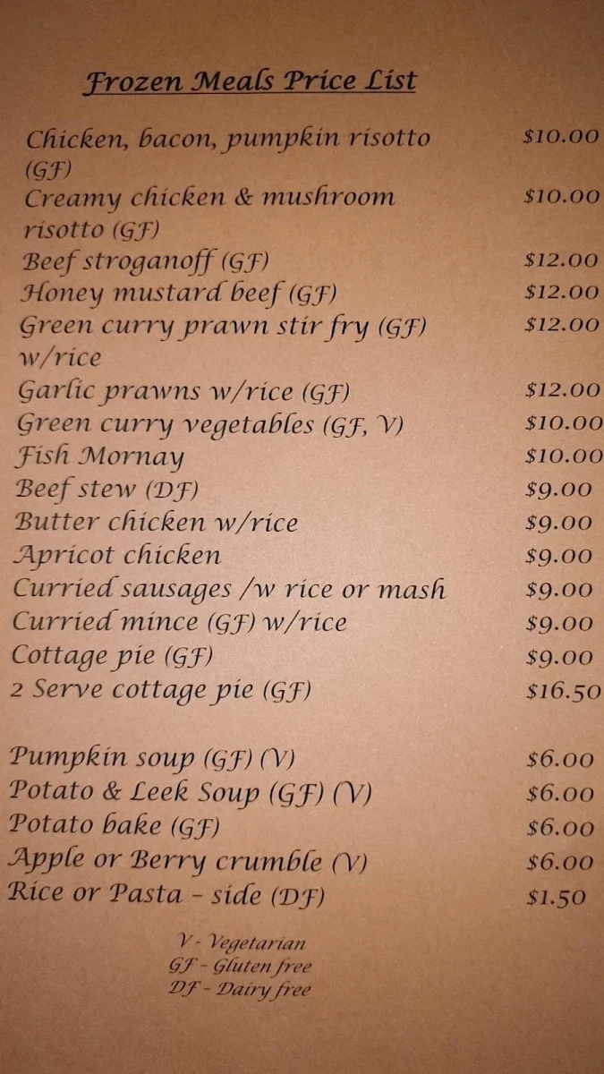 Menu, Calala Sidewalk Cafe