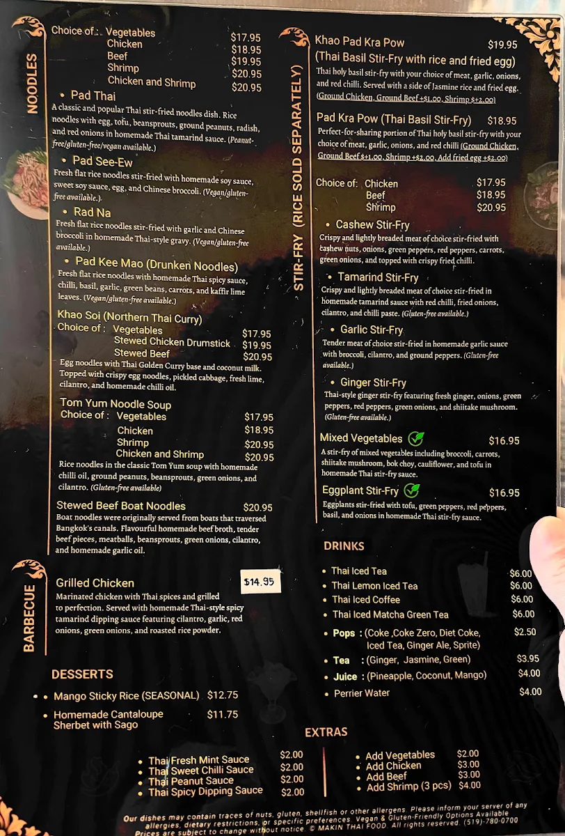 Menu, MAKIN Thai Food