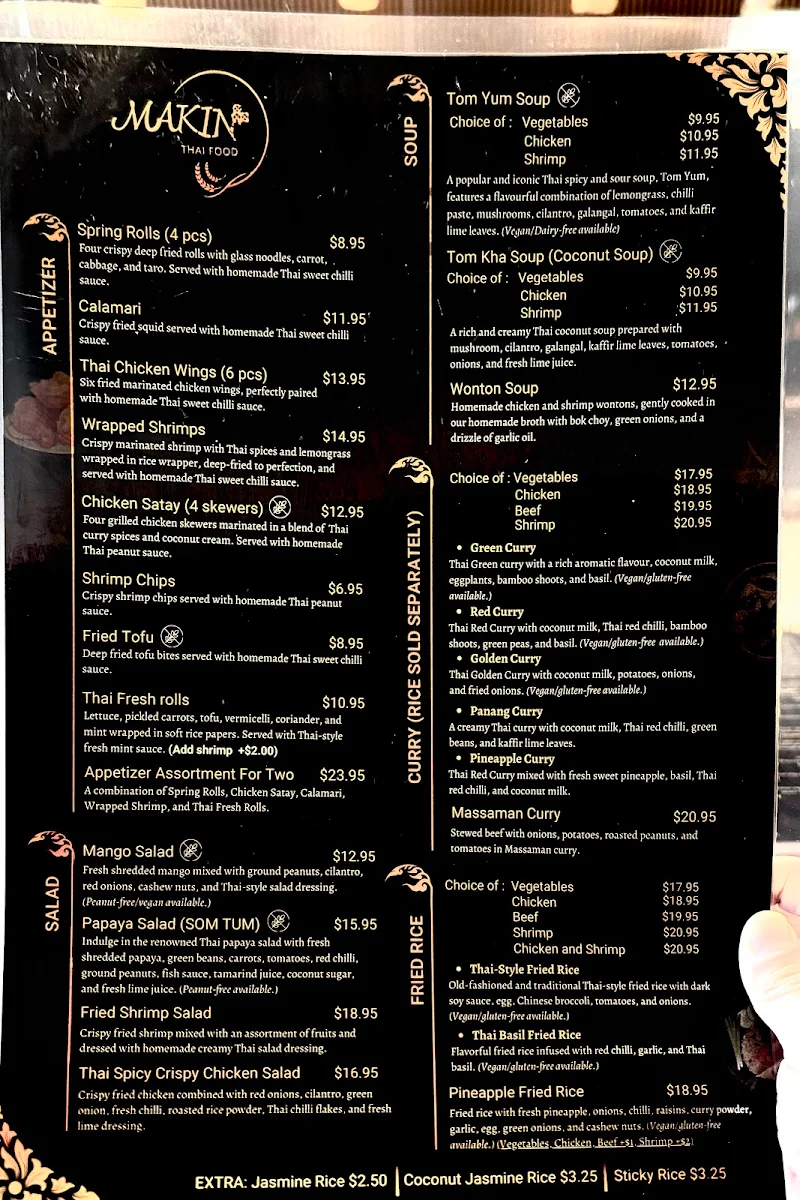 Menu, MAKIN Thai Food