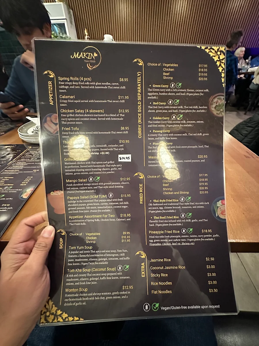 Menu, MAKIN Thai Food