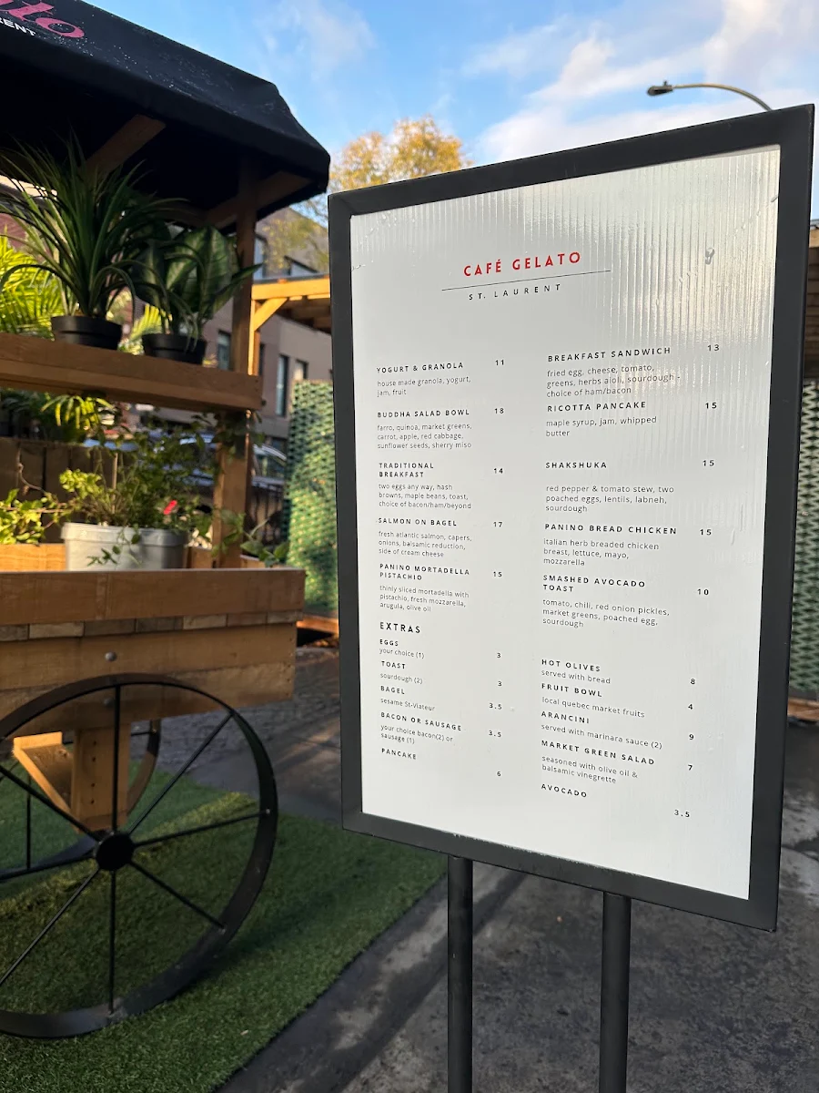 Menu, CAFÉ GELATO - ST-LAURENT