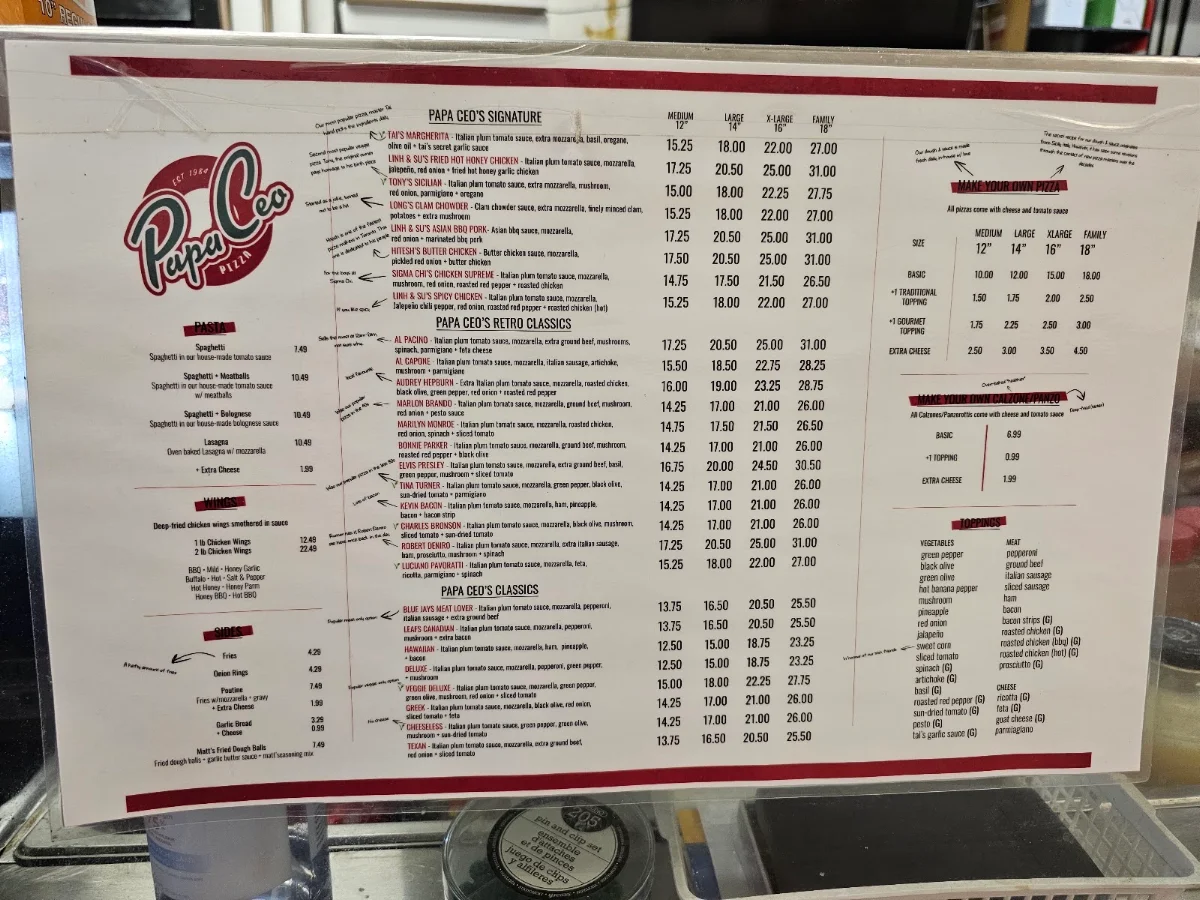 Menu, PAPA CEO