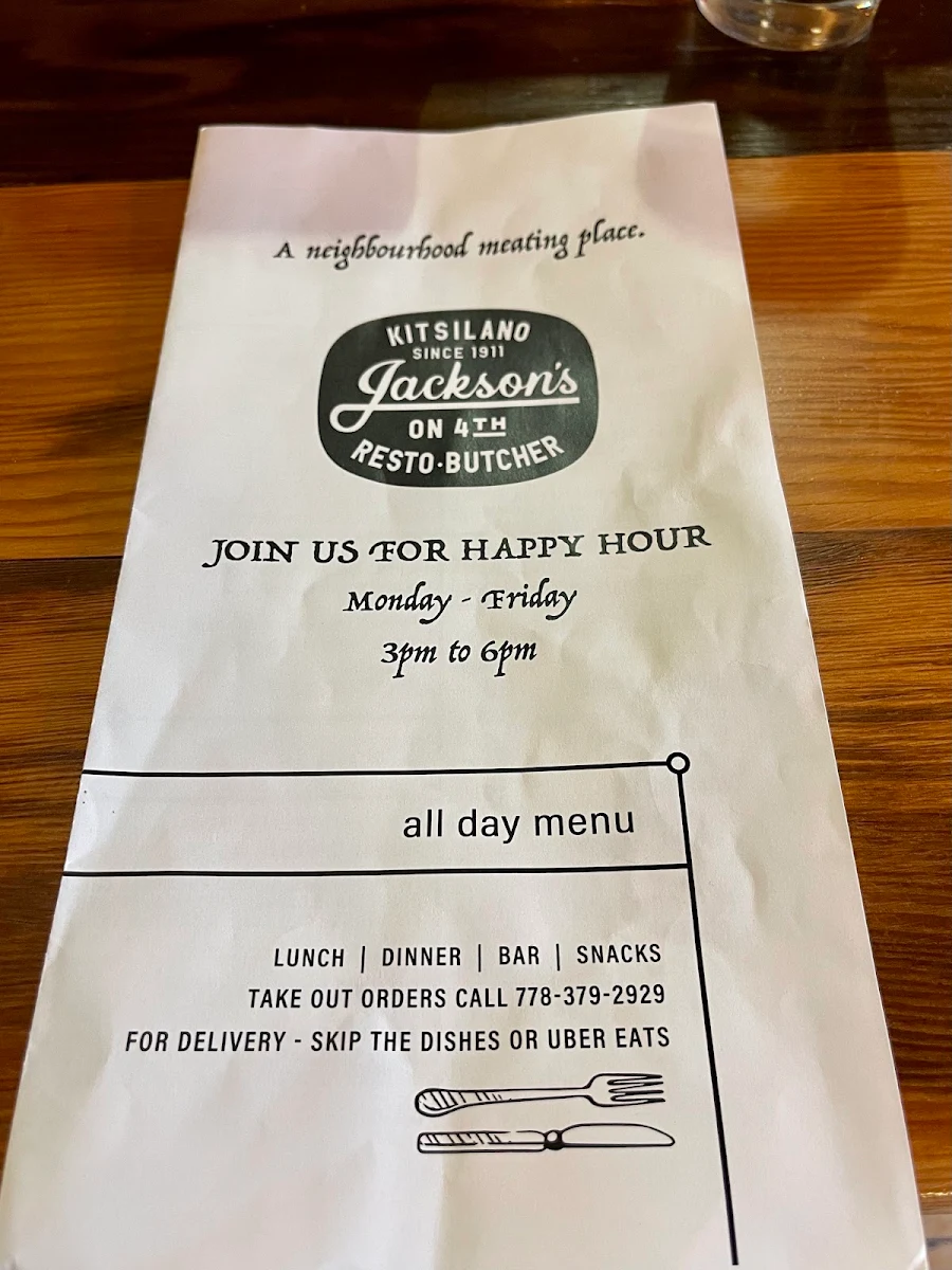 Menu, Jackson's Resto Butcher