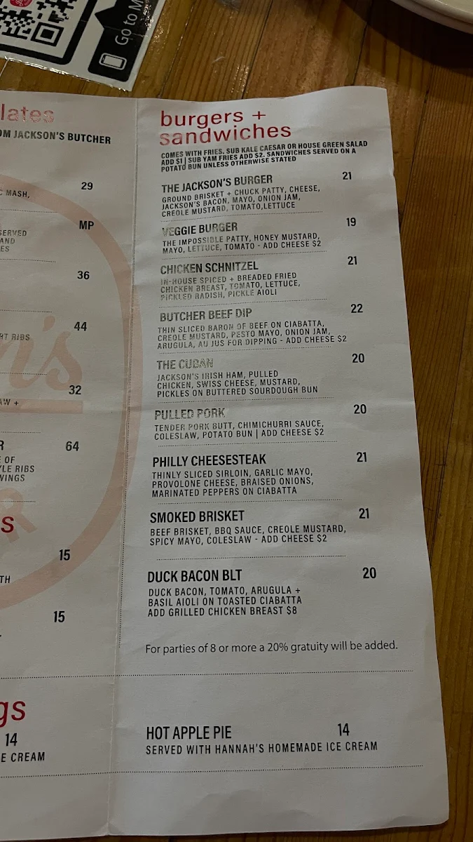 Menu, Jackson's Resto Butcher