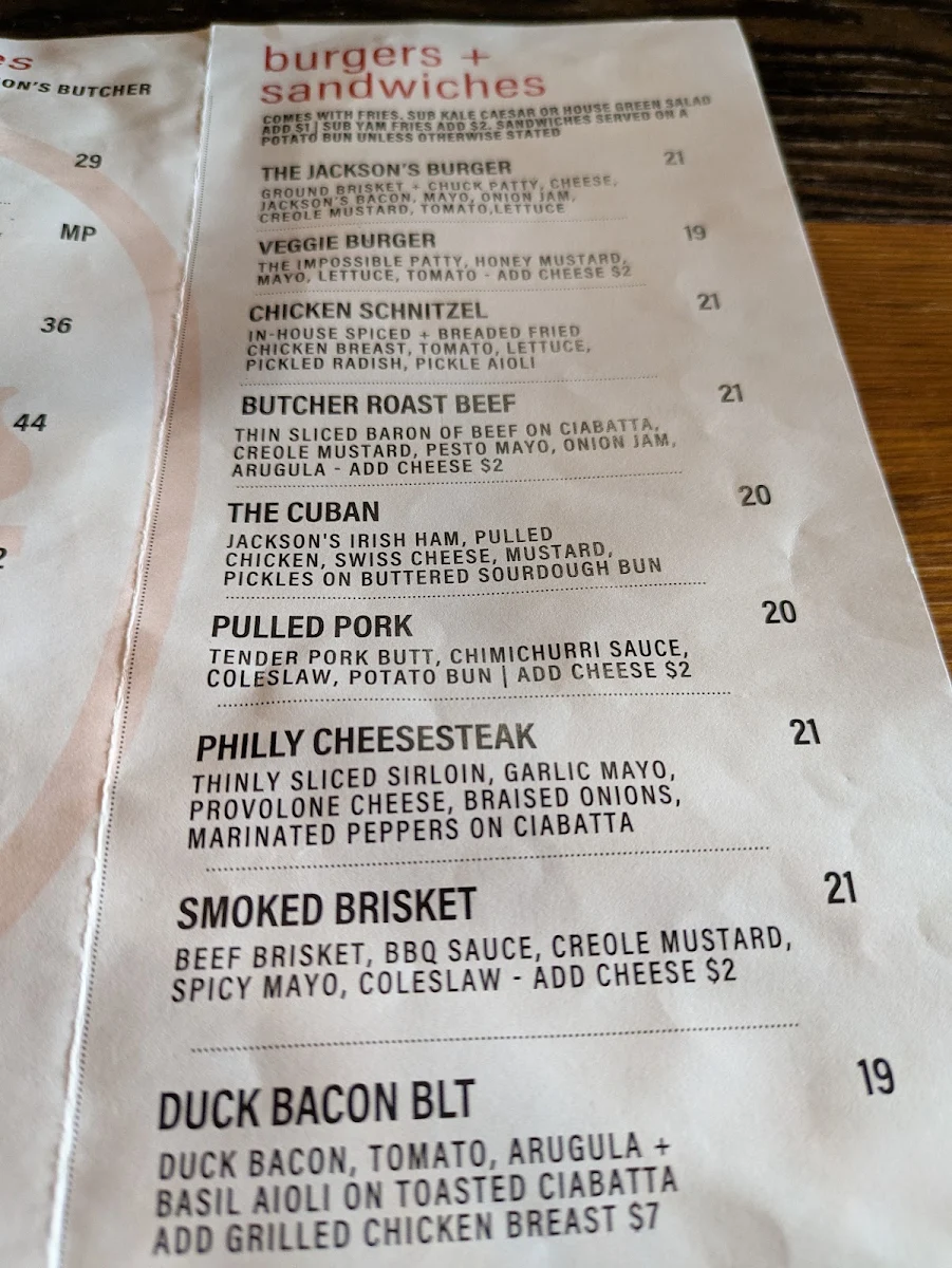 Menu, Jackson's Resto Butcher