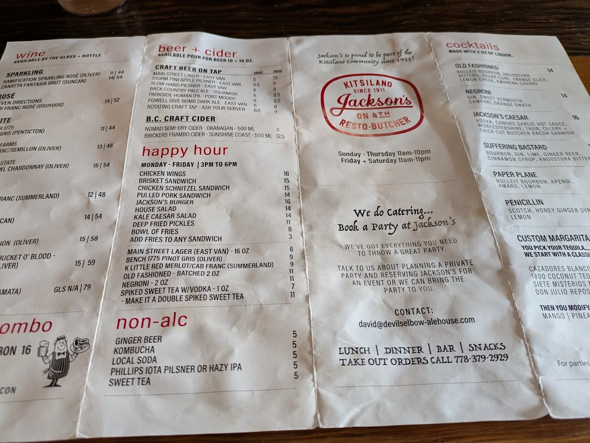 Menu, Jackson's Resto Butcher