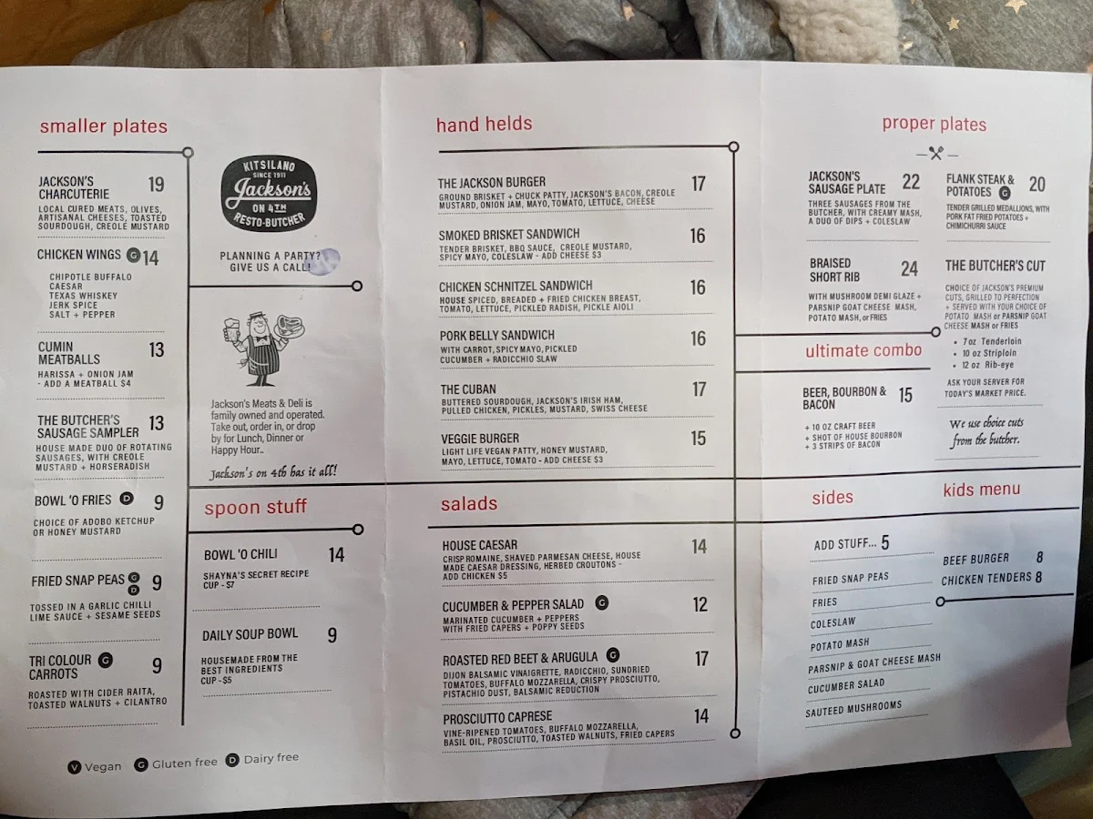 Menu, Jackson's Resto Butcher