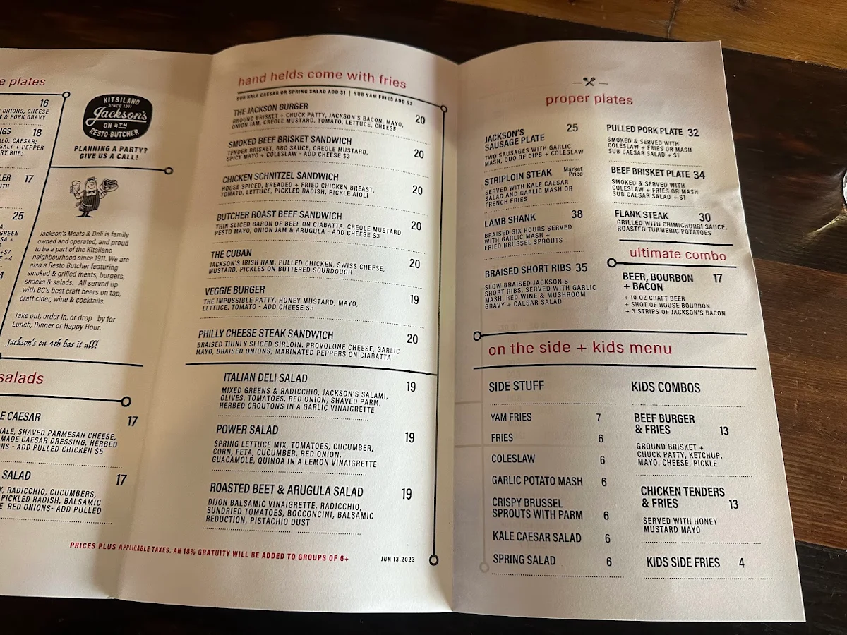 Menu, Jackson's Resto Butcher