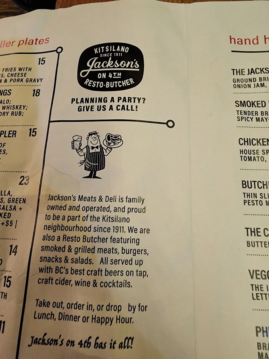 Menu, Jackson's Resto Butcher