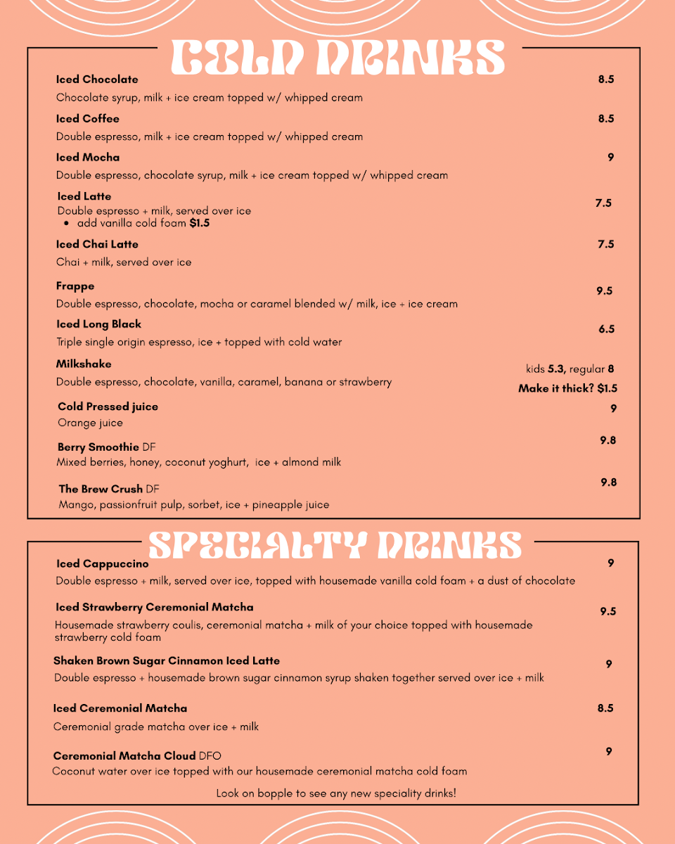 Menu, The Brew Wagga