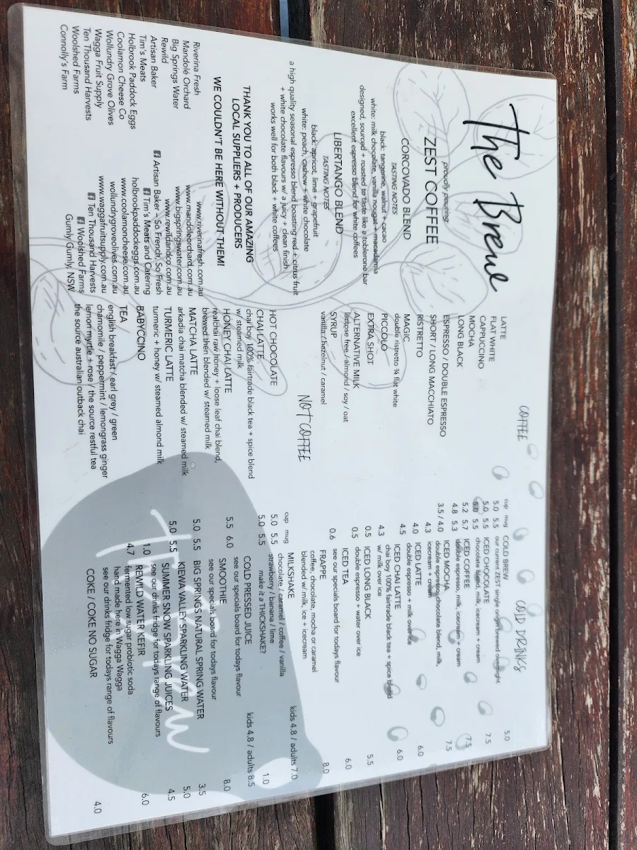 Menu, The Brew Wagga