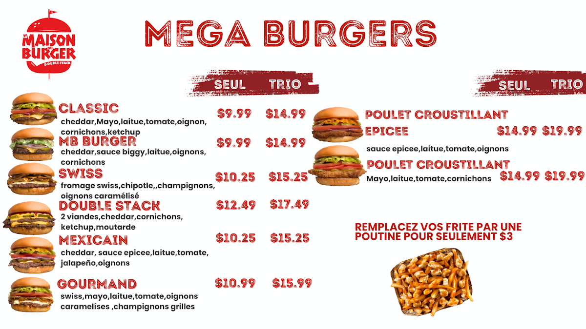 Menu, La maison du burger double stack (HALAL)