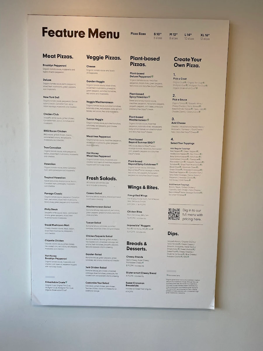 Menu, Panago Pizza