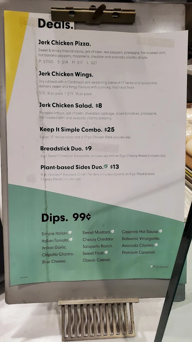 Menu, Panago Pizza