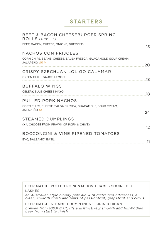 Menu, Park Street Bar & Bistro
