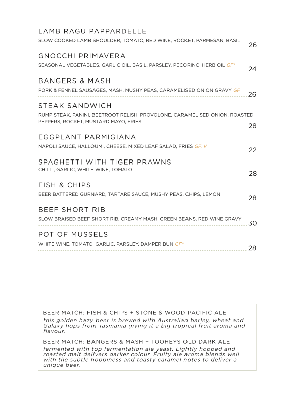 Menu, Park Street Bar & Bistro
