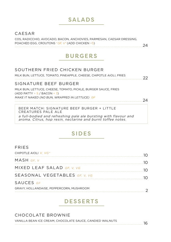 Menu, Park Street Bar & Bistro