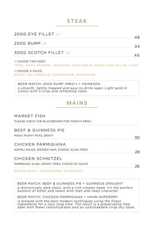 Menu, Park Street Bar & Bistro