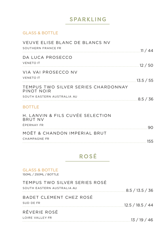 Menu, Park Street Bar & Bistro