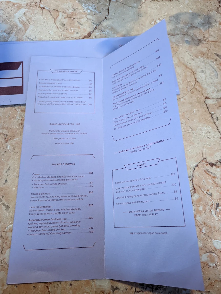 Menu, Dame