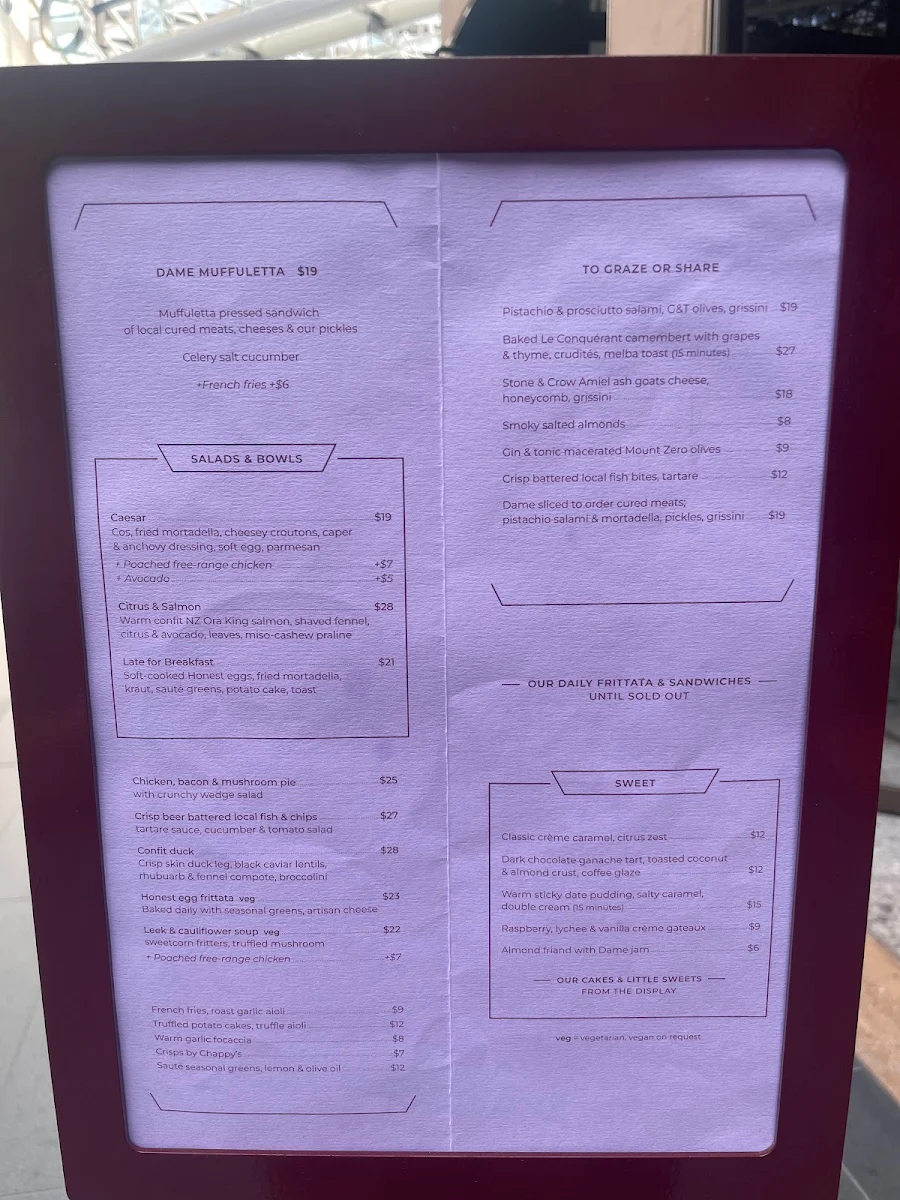 Menu, Dame