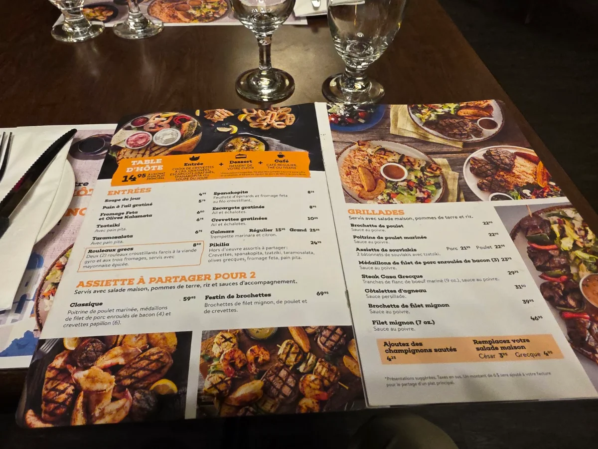 Menu, Casa Grecque