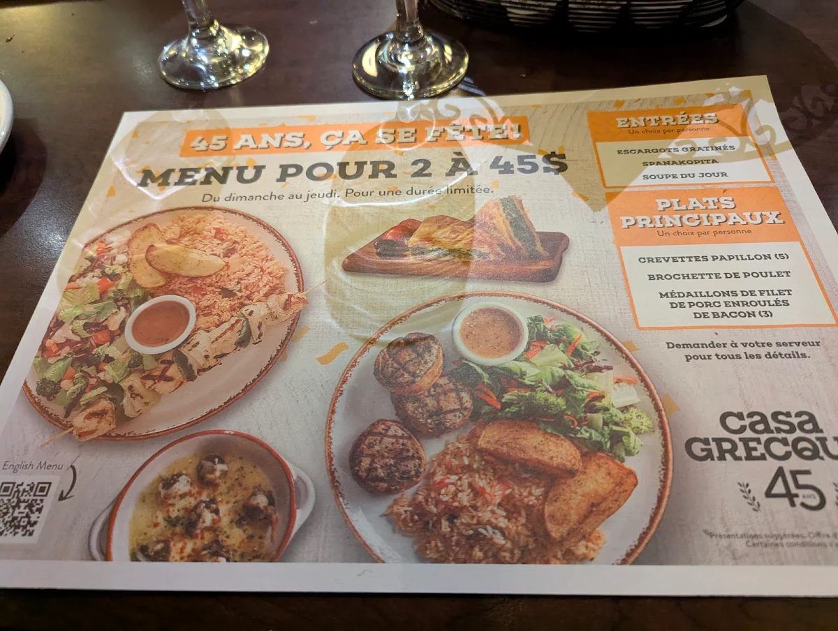Menu, Casa Grecque