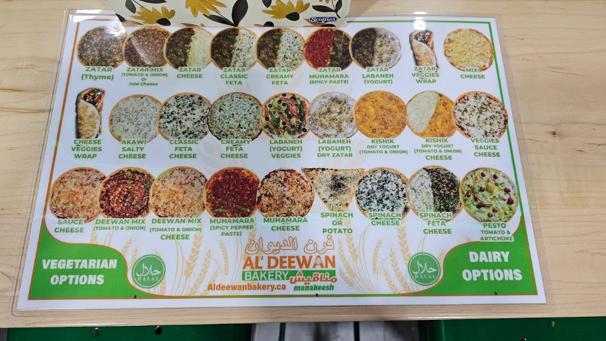 Menu, Al'deewan (Manak'eesh) Bakery (NEWMARKET)