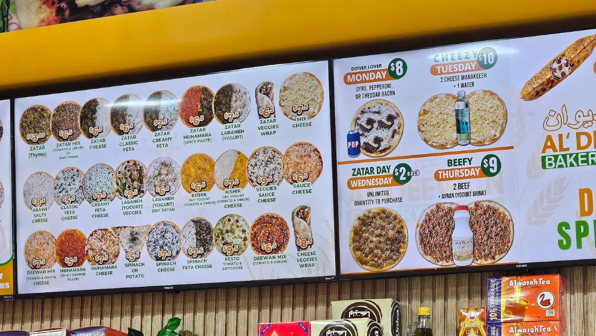 Menu, Al'deewan (Manak'eesh) Bakery (NEWMARKET)