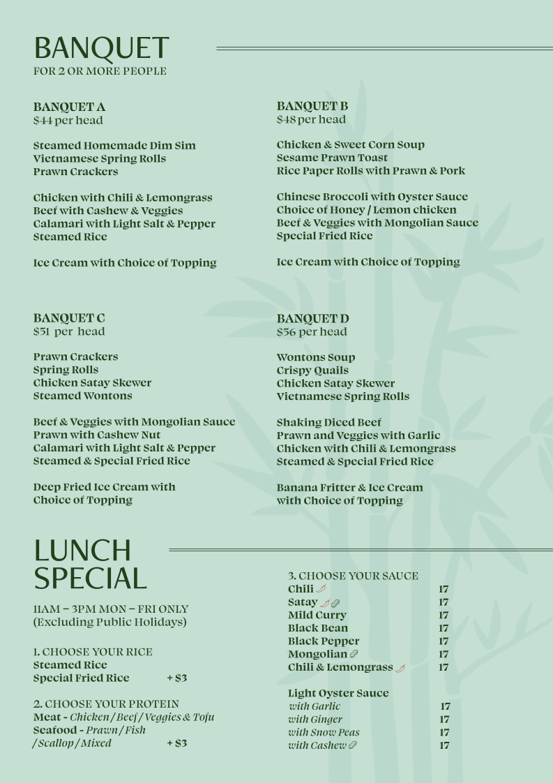 Menu, Green Bamboo