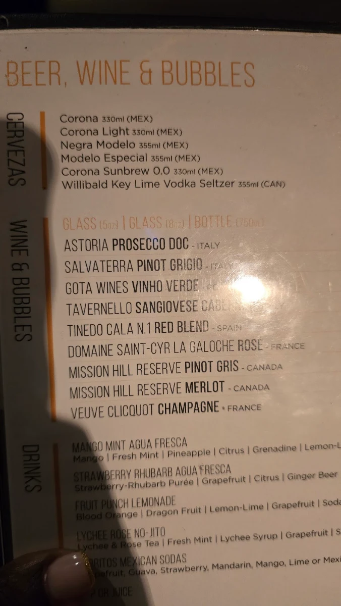 Menu, Añejo Restaurant