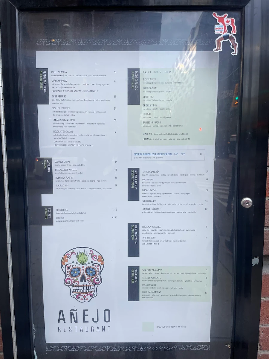 Menu, Añejo Restaurant