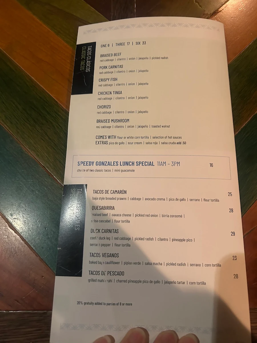 Menu, Añejo Restaurant