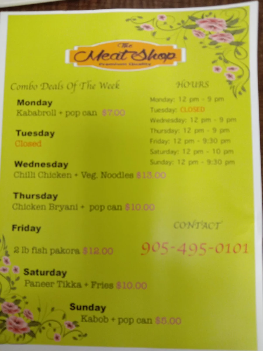 Menu, The Meat Shop