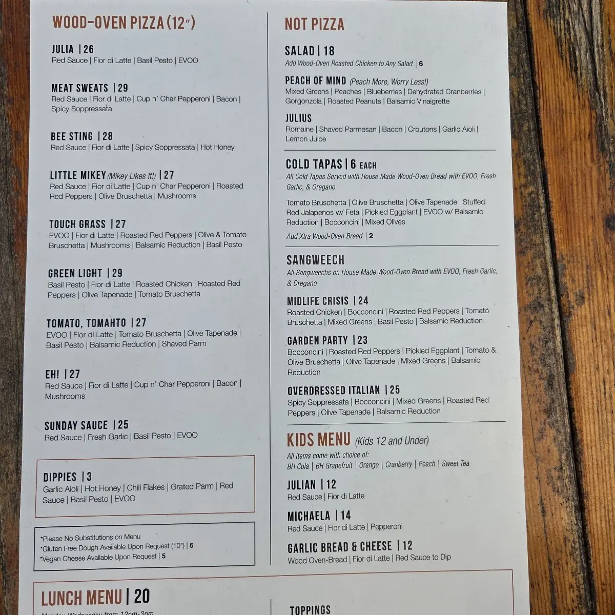 Menu, BarrelHead