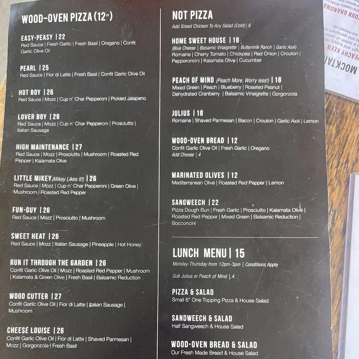 Menu, BarrelHead