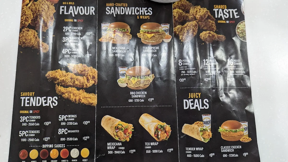 Menu, Church's Texas Chicken - Windsor