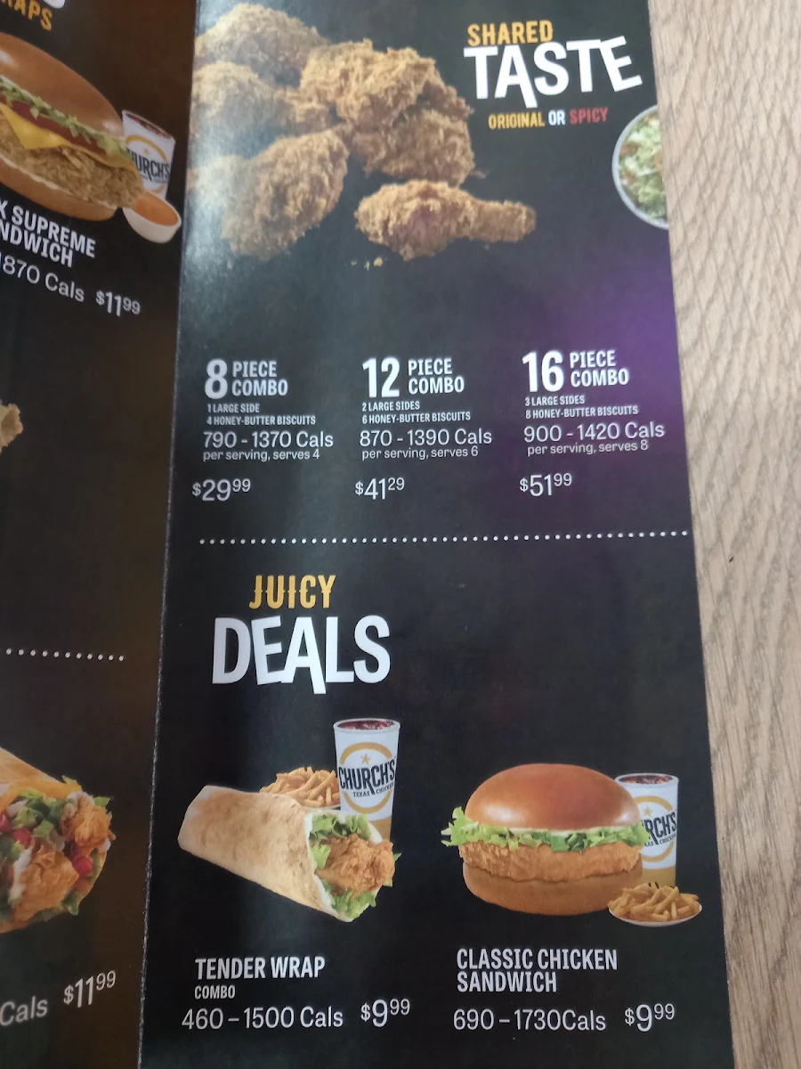Menu, Church's Texas Chicken - Windsor