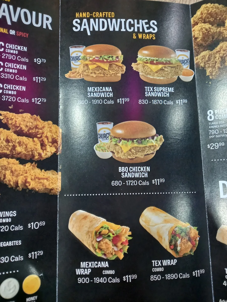 Menu, Church's Texas Chicken - Windsor