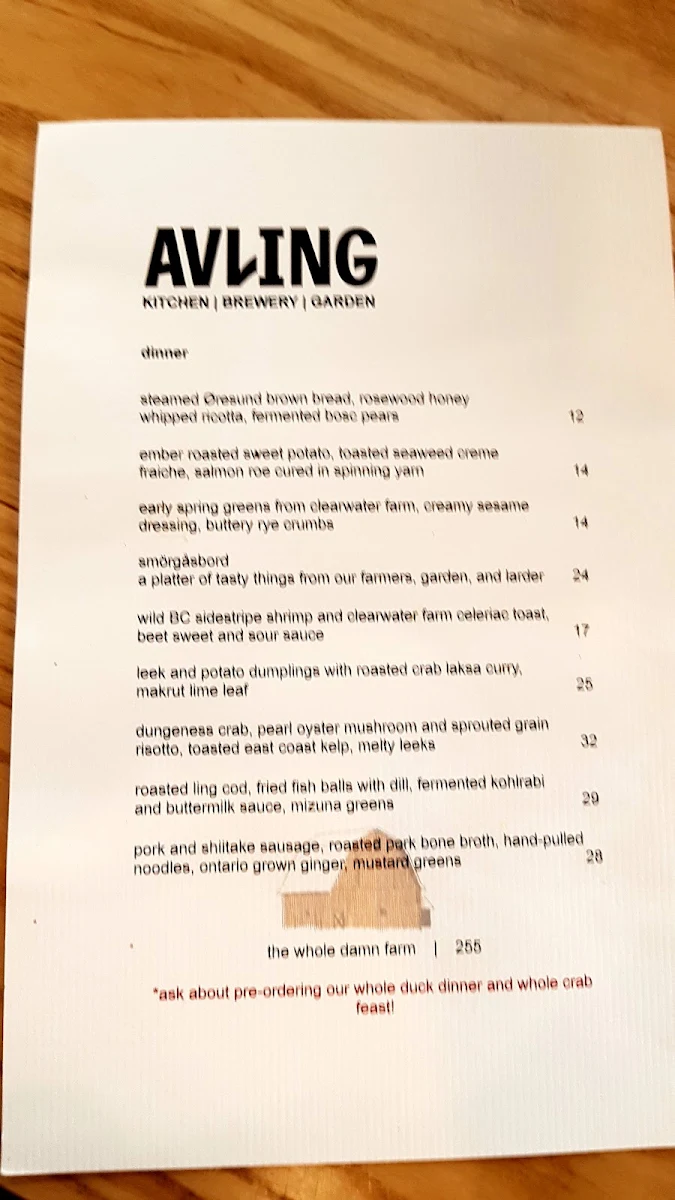 Menu, Avling
