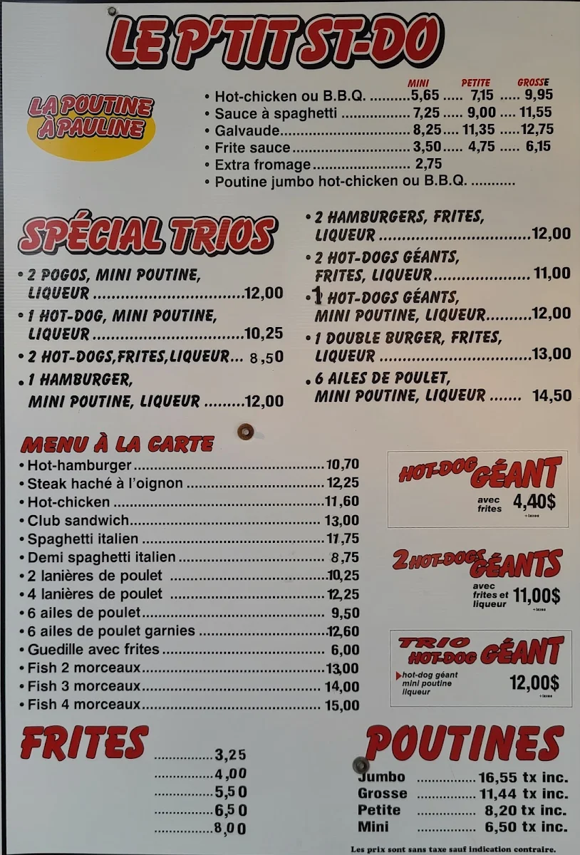 Menu, Le P'tit St-Do