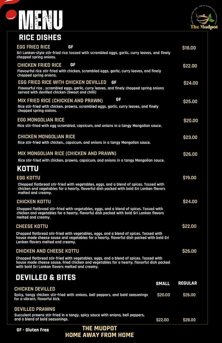 Menu, The Mudpot Express - Carlisle WA