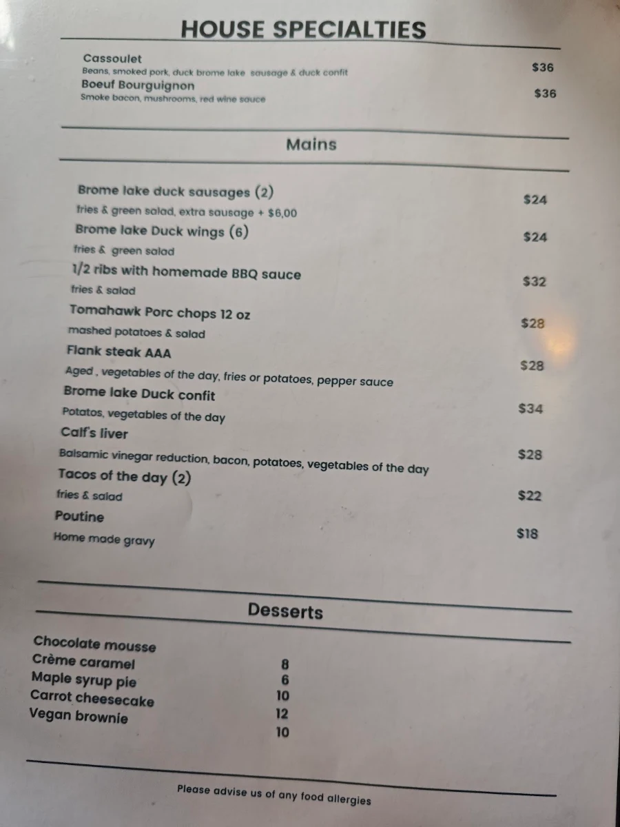 Menu, Restaurant - Bistro LeRelais