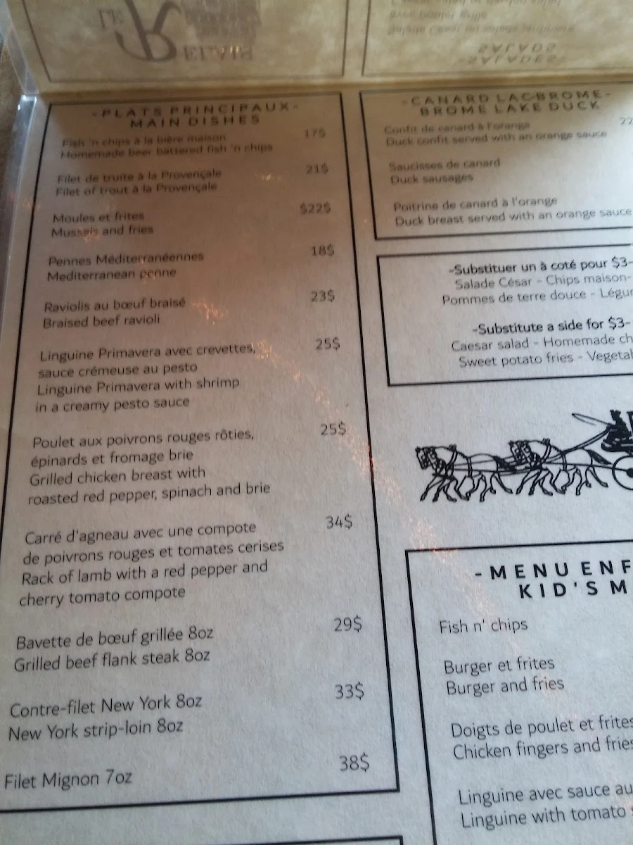 Menu, Restaurant - Bistro LeRelais