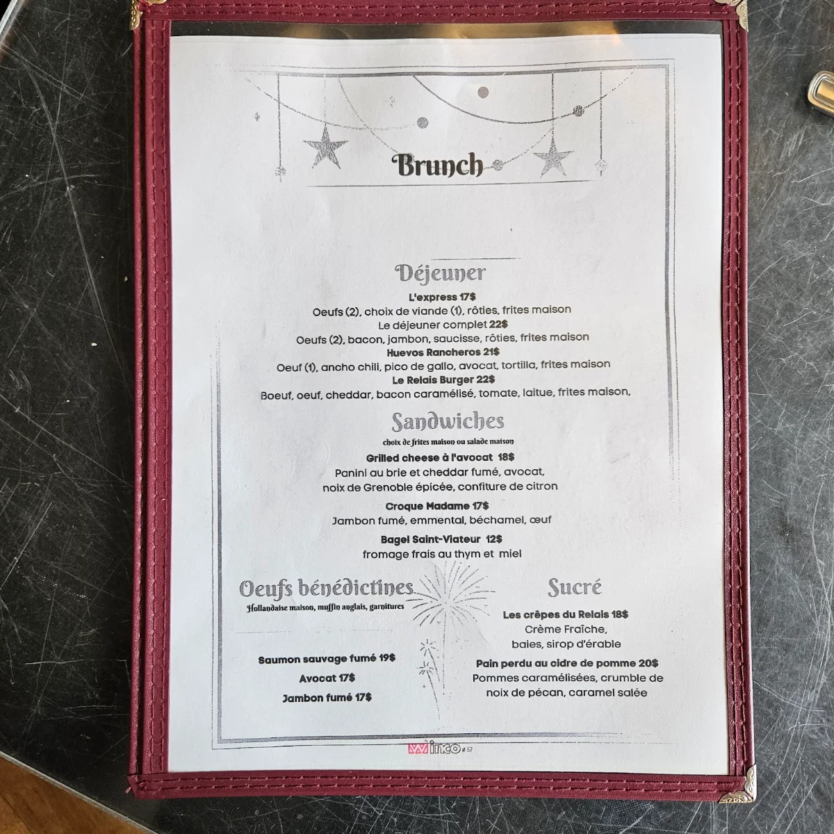 Menu, Restaurant - Bistro LeRelais