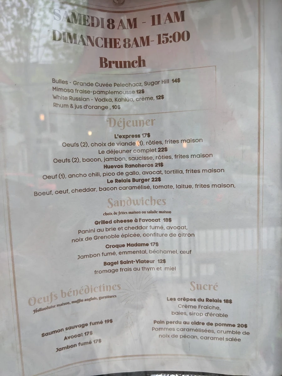 Menu, Restaurant - Bistro LeRelais